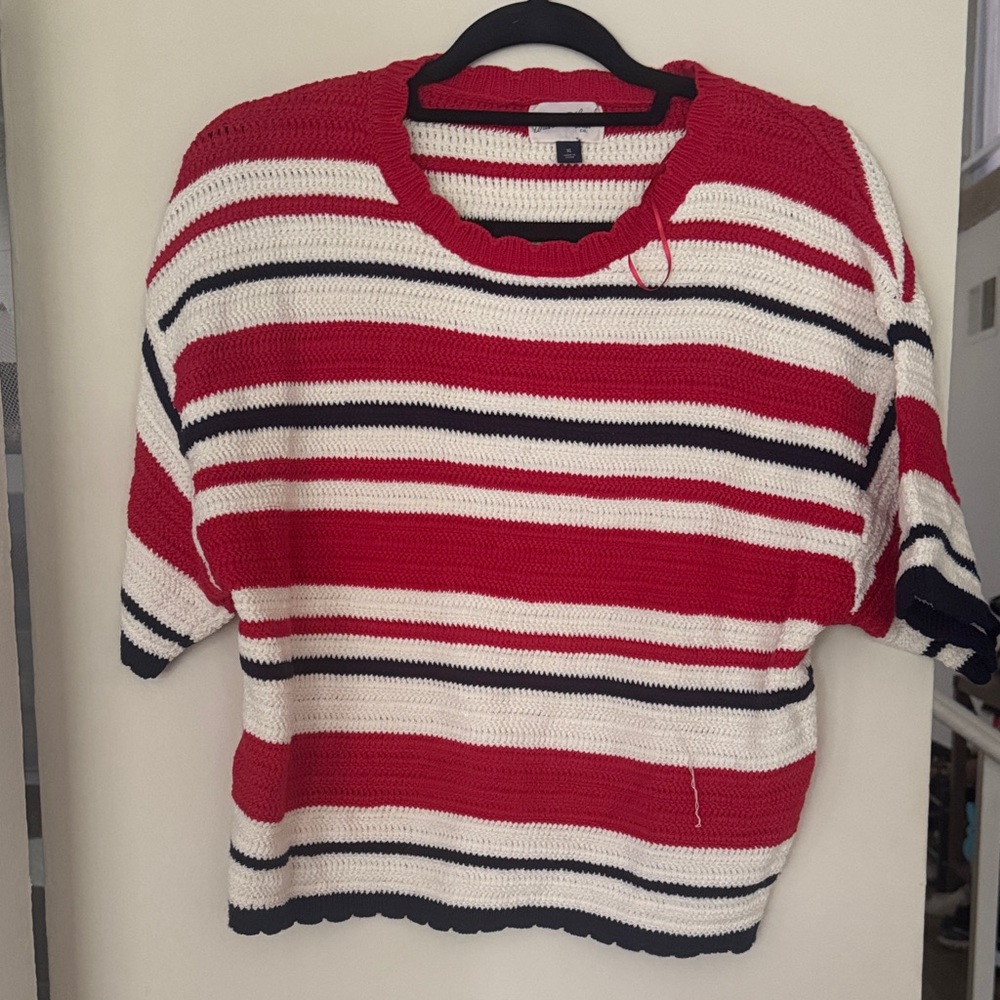 Universal Thread Red, White & Navy Striped Knit Short Sleeve Top